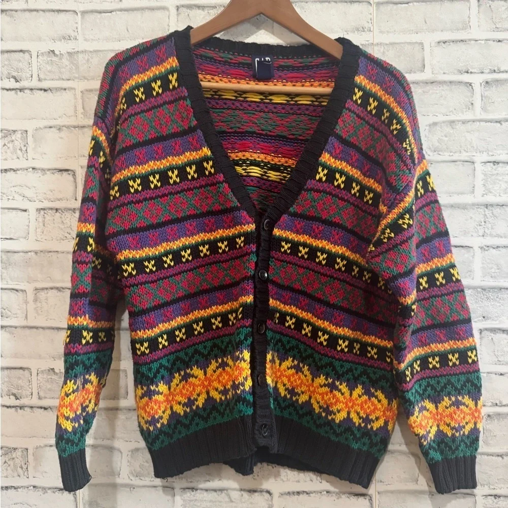 Youth GAP multi-color button up v-neck cardigan Y2K vintage Size XL